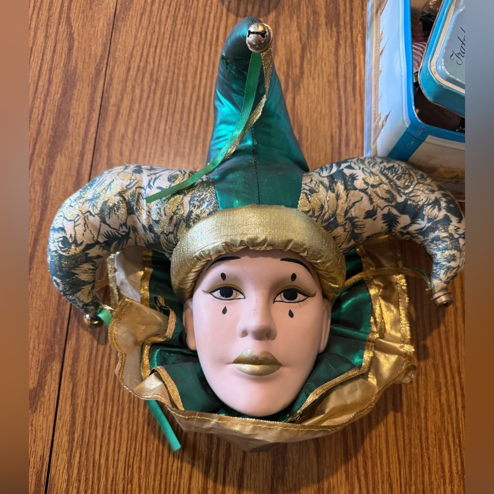 Vintage Gold and Green Decorative Jester Mask 1997